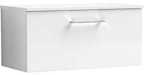 nuie ARN125W Arno Modern Bathroom Wall Hung 1 Drawer Vanity Unit with Colour Worktop, 800mm, Gloss White