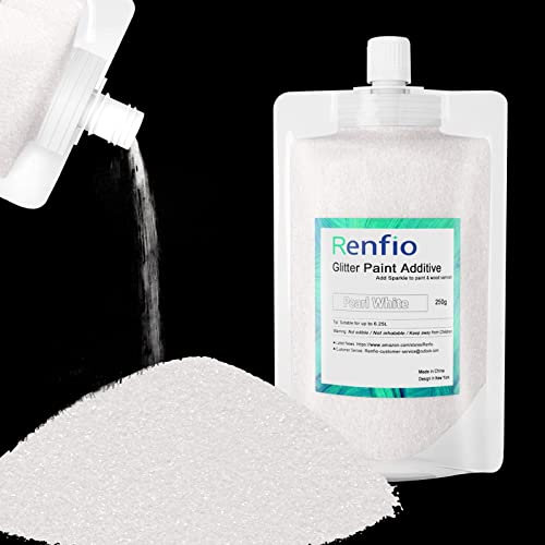 Renfio Glitter Paint Additive, 8.75oz/250g Weib Glitzer Pulver, 1/128'' Farbe Glitzerwänden for Acrylic Emulsion Paint, Acryl Latex Dispersionsfarbe for Innen- und Außenbereiche, Decke - Weiße