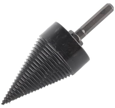 Holzspaltbohrer Holzspalter Kohlenstoffstahlspaltbohrer Schneidkopf Schwarzer Sechskantschaftschraube Spaltkegel Twist Brennholzbohrer (50 mm)