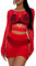 Buitifo Frauen Dessous Set Sexy Mesh Two Piece Sets Langarm Tops und Bodycon Röcke（Rot,Einheitsgröße