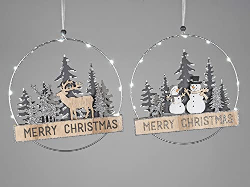 1 von 2 Hängender Kreis 24cm mit Metall, Holz und Licht BZW. Weihnachten Dekoration Weihnachtsschmuck