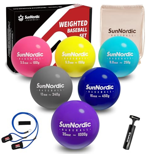SunNordic Set da baseball pliometrico ponderato da 6/9 (3,5-16/35/53/1984,5 g) - Palline da baseball Plyo a peso variabile per migliorare la potenza e l'allenamento del pitching - per tutti i livelli