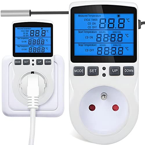 Retoo Termostato Enchufe Digital Dia Noche Temporizador Controlador de Temperatura Temporizador con Sondade 230V Regulador de refrigeración de calefacción Interruptor de Temperatura de enfriamiento