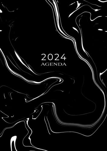 Agenda 2024: A4 Buchkalender mit Uhrzeiten 5 – 23 Uhr Tag | 1 Woche 2 Seiten | Wochenplaner mit Zeit | Wochenkalender Planer Schwarz | Kalenderbuch mit Zeiteinteilung | Marmor Motiv