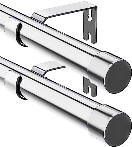 Gardinenstange, 76-157 cm Gardinenstange mit Kappenknäufen mit Halterungen, Beschläge-Set aus Edelstahl, 16 mm Durchmesser Gardinenstange Verstellbare Dekorative für Schlafzimmer/Silber 2Stück
