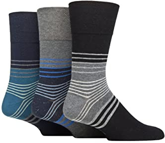 SockShop Gentle Grip Mens Striped Socks Patterned Stripey, Soft Honeycomb Top Comfort Cuff, 6-11 Pack of 3 - Modern Flash