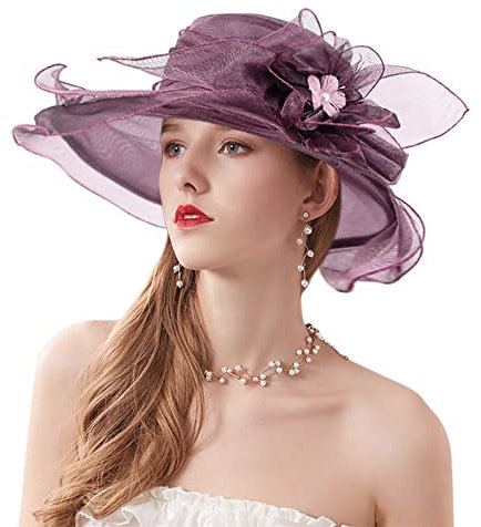 Naimo Damen Kentucky Derby Hut Eleganter Organza Hut Fascinator Breite Krempe Sonnenhut Tea Party Hochzeit Kirche Sommerhut