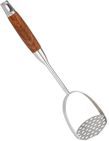 Kartoffelpresse Kartoffelstampfer Edelstahl Kartoffel Ricer Holzgriff Hochleistungshänge Loch Stampfer KüChe Restaurant Mash Kartoffel Potato Masher für Bohnen Gemüse Fleisch Kürbis
