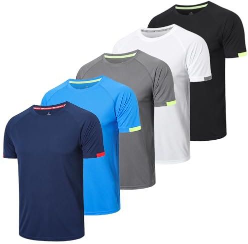 HUAKANG 5er Pack Sport Herren Tshirt Funktionsshirt Schnelltrocknend Sport T Shirts Männer Trainingsshirt Fitness Gym Running Laufshirt Kurzarm 0717-Black White Navy-L