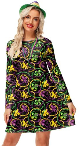 Fasching für Damen, Kleid, Lila, Grün, Gold, Maskerade, Party, Lilie, Urlaub, Kostüm, Größe M