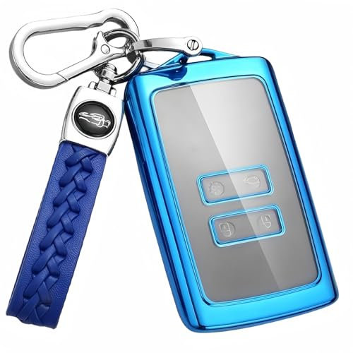 MEDZUK Coque Clé Compatible avec Renault Arkana RS Line 2019-2024 2025 Coque de Protection pour clé de Voiture TPU, Accessoire Étui pour Clés avec Porte-clés (Bleu)