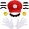 DLJKJ Mütze Rot und Grün, Super Bros Lgi Kostüm mit Kappen Schnurrbärte Handschuhe Knöpfe, Verkleidung Kostüm Mützen für Damen Herren Karneval Cosplay Halloween Kostüm (Rot)