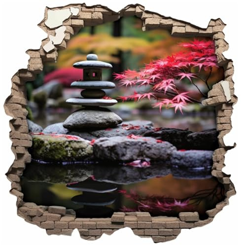 Samunshi® Wandtattoo Wandriss mit Zen Garten Japan Meditation Fenster in andere Welt Portal Wanddekoration Wandsticker für Kinderzimmer Wohnzimmer Wanddeko 50 x 50cm