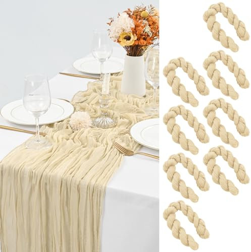 LYAFS 8 Stück Käsetuch Tischläufer Elfenbein, 90 x 300 cm Seihtuch Tischläufer Waschbares Gaze-Stoff Boho Tischläufer Cheesecloth Tischdekor für Hochzeit Brautparty Empfang Festival im Freien Dekor
