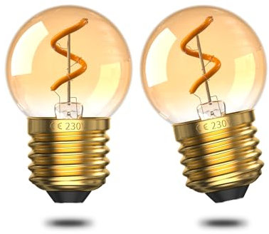 TobeBright 1 W E27 LED-Nachtlichtbirnen, G40 Mini-Spiralfilament-Vintage-Glühbirnen, warmweiß 2200K, bernsteinfarbenes Glas, 10W/15W Äquivalent, 30 Lumen, nicht dimmbar, 2 Stück