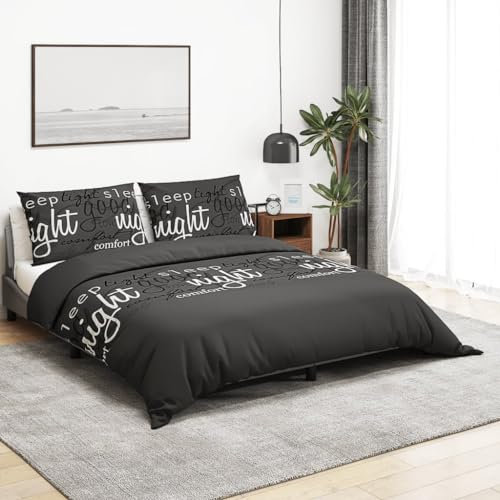 vidaXL Bettwäsche Set, Bettbezug in elegantem Look, Deckenbezug Kissenbezug mit verstecktem Knopfverschluss, Bettdeckenbezug Duvetbezug, Schwarz 155x220cm Baumwolle