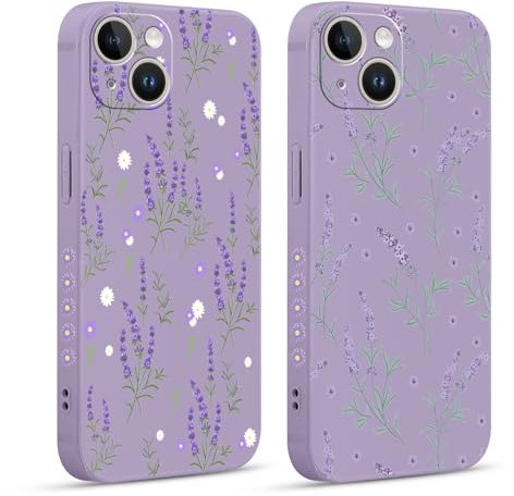 Buoluoioir 2 Pezzi Cover per Apple iPhone 13 6,1, Lindo Patrón Custodia Carina Motivo Aesthetic Disegno Antiurto Morbida Silicone TPU Cellulare Protection Case per Donne per iPhone 13, 4