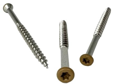 Ceta Painted Head Decking Screw for Composite Decking, 4.2 x 55mm Stainless Steel Colour Coded Screw, 5 Colours, Pack of 50. (Light Brown (RAL8000))