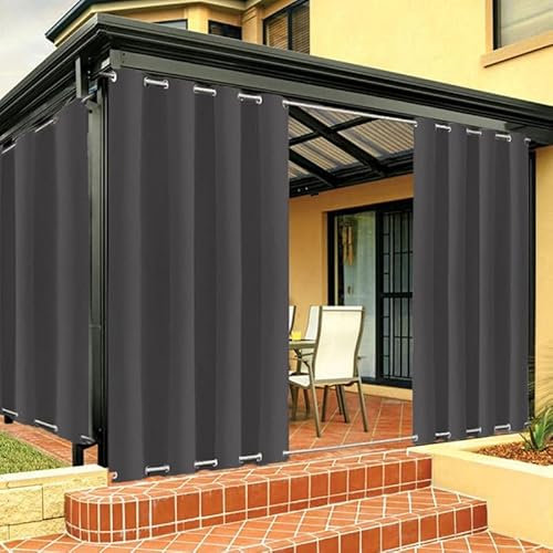 Outdoor Vorhang Wetterfest mit Ösen Oben und Unten, Outdoor Vorhänge Sonnenschutz Wasserdicht Blickdicht Gardinen für Pavillon, Benutzerdefinierte Größe -1 Stück, Dunkelgrau, B254xH213cm
