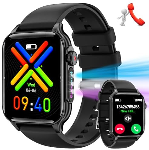 JELLOO Smart Watch (rispondere/effettuare chiamate), torcia a LED da 1,96 pollici, smartwatch con oltre 100 modalità sportive, frequenza cardiaca SpO2, monitoraggio del sonno, contapassi, compatibile