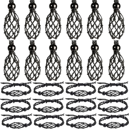 24pcs Adjustable Empty Necklace Holder Crystal Stone Necklace Pendant Necklace Cord Hand Woven Necklace Ropes for Jewelry Making (Black 1)