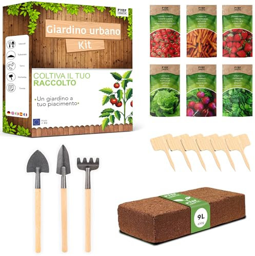 Kit Cultivo Huerto Urbano Terraza PYEF Crafts - Kit Mini Huerto Urbano - Set Autocultivo & Mini Huerta en Casa Ecologica con 6 Tipos de Semillas (M)