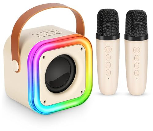 Spinosaurus Mini Karaoke Machine for Kids,Wireless Microphones with Portable Bluetooth Speaker 2 Mic & Colorful Led Light Speaker Singing Birthday Gifts for Girls 4+Year Old (Beige)