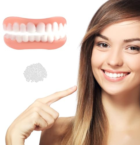 Temporary Denture Repair Kit 1 Pair Instant Veneers Dentures, False Tooth Replacement Upper and Lower Jaw for Instant Confident Smile, Clip on Teeth Veneers for Men & Women (Natural White)