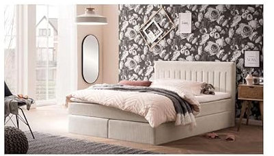 Traumnacht Boxbett Nizza mit praktischem Stauraum, mit 7-Zonen Tonnentaschenfederkernmatratze (H3) und Komfortschaumtopper, Leichter Aufbau, 140 x 200, beige