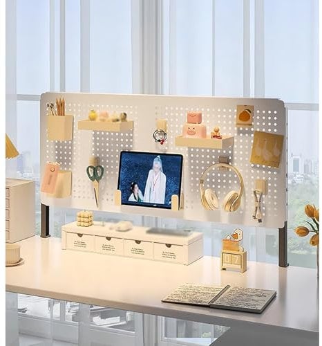 Pegboard, Clamp on desk Shelf, wall desk Organizer, Pegboards Storage Combination Kit for Den, Office Desktop Storage with Brackets and Hooks(White,Large)