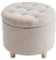 LEITING Round Large Storage Ottoman Toy Chair Seat Foot Stool Footstool Footrest Pouffe Upholstered with Linen Fabric Cover (Beige)