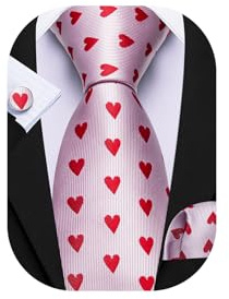 Barry.Wang Men Ties Valentine's Day Happy Party Neckties Handkerchief Cufflinks Woven Wedding