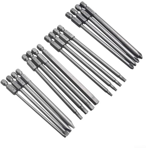 100 mm lange Schraubendreher-Bits, 4-teiliges Set mit 1/4-Zoll-Sechskantschaft für Torx-, Sechskant-, Kreuz- und Flachkopf-Typen (A)