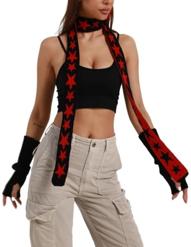 Langer Strickschal für Erwachsene, lässig, Winter, warm, Punk-Schal, Unisex, Halswärmer, dekorativer Schal, Schwarze und rote Gruppe, M