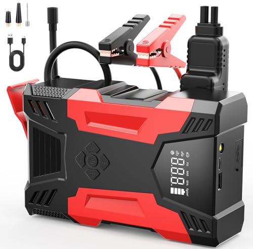 4000A Starthilfe Powerbank für Pkw (Alle Gas & 7.0L Diesel) Kompakt Auto Starthilfe Powerbank mit LCD-Display/LED-Licht/USB-C, Tragbare Auto Starthilfe mid Intelligentes Starthilfekabel
