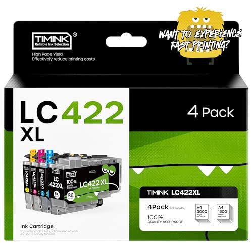 Timink 4 Pack für LC422XL Druckerpatronen Kompatibel für Brother LC422 LC422XL LC-422XLVAL Druckerpatronen Kompatibel für Brother MFC-J6940DW MFC-J5345DW MFC-J6540DW MFC-J5340DW MFC-J5740DW