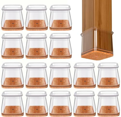 Stuhlbeinkappen Eckig Weiß, 16 St. – Stuhlbeinschoner Silikon mit Filz, Filzgleiter für Stühle, Bodenschoner für Stühle, Schutzkappen für Stuhlbeine 30-45 mm, Parkett & Vinyl