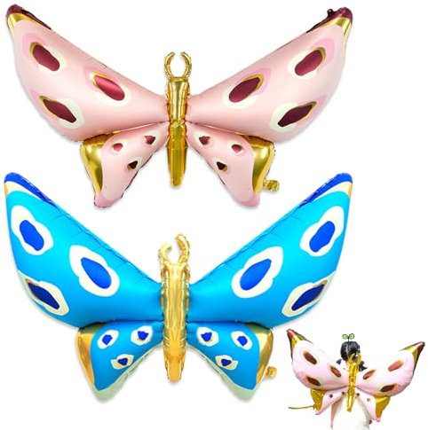 2 Stück Schmetterling Folienballon, Blau und Rosa Schmetterlinge Ballon, Heliumballon, Geburtstag Luftballon Deko, Schmetterling Themen Party, für Mädchen Geburtstag Feste Baby Shower Hochzeit