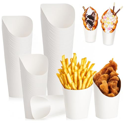 Bubble Waffeleisen Tüten, 60 Stück Kraftpapierbecher Pommes Tüten 12OZ Pommesbecher, Pommestüte, Snacktüten, Pappbecher mit Schrägem Mund für Alle Arten Von Partys (Weiß)