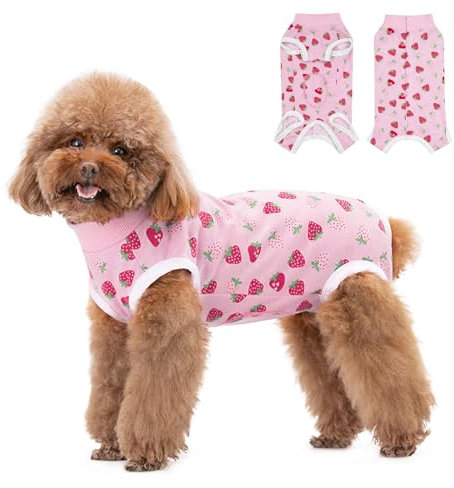 FEimaX Hundebody Nach Op Wundschutzanzüge für Hunde Hundebody Nach Kastration Rüde Hündin, Ärmellose Atmungsaktiv Body Hund Kastration für Kleine Mittelgroße Hunde (Erdbeere, XS)