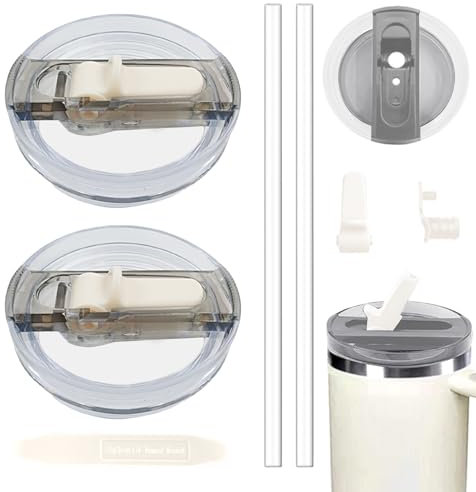 CHIHOLEN 2 tapas Stanley Cup a prueba de fugas, tapas de repuesto para vasos Stan-ley 40 oz,accesorios para Stanley, con 2 pajitas y 1 herramienta de desmontaje auxiliar (2 blanco crema)