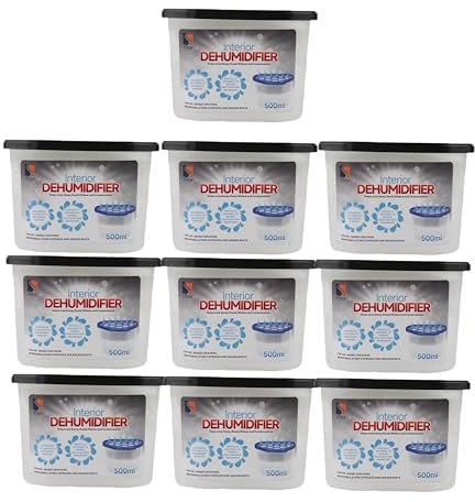 STERUN Disposable Dehumidifiers 500ml, Pack of 10 Moisture Absorber, Mould & Damp Absorber, Condensation Remover, Ideal for Home, Wardrobe, Bedroom, Kitchen, Caravan, Garages
