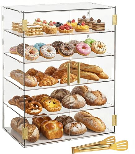 Cityjoy 5-stöckige Aufsatz-Bäckerei-Vitrine mit elastischer Autotür | Acryl-Vitrine für Gebäck, Lebensmittel, Vitrine, Box für Brot, Dessert, Kekse, Backen