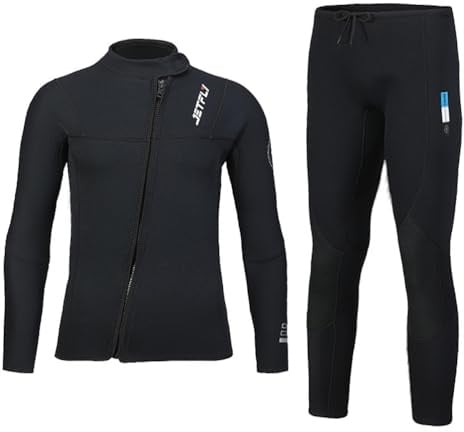 3mm Herren Neoprenanzug 2-Teiliges Set Neopren Tauchanzüge Frontreißverschluss Langarm Stretch Neoprenanzug Top & Hosen Tauchhose Männer Ultra Stretch Wetsuits für Tauchen Surfen Schnorcheln