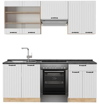 Vicco Küchenzeile Fame-Line, Weiß Landhaus, 200 cm