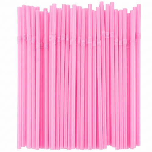 200 Pack Pink Flexible Plastic Straws, 8.5 Long Bendy Disposable Drinking Straws, 0.23” Diameter Bendable Straws for Birthday Parties, Baby Shower, Bachelorette, Cocktails, Cold Drinks, Juice, Soda