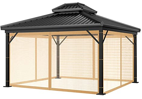 Moustiquaire universelle à 4 panneaux avec fermeture éclair pour tonnelle et pergola Marron 300 x 300 x 230 cm Protection extérieure CT pour jardin et terrasse