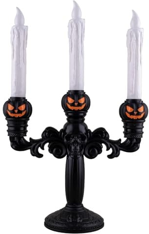 Funny Fashion Halloween Deko Skelett-Kerzenleuchter 40 cm | Mit 3 LED Kerzen | Schwarzer Kerzenständer Horror-Deko