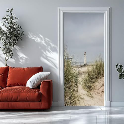 Türtapete Selbstklebend 100x200 cm Leuchtturm Meereslandschaft Türaufkleber 3D Entfernbar für Schlafzimmer Wohnzimmer Badezimmer Dekoration - Türposter Wasserdicht