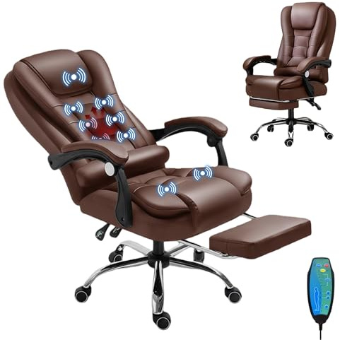 Fukaio Latex Ergonomischer Bürostuhl mit Massage & Heizung - Chefsessel, Atmungsaktiv Schreibtischstuhl mit Fußstütze, 9-Punkt Vibration, 225kg Belastbar, High-Back Drehstuhl